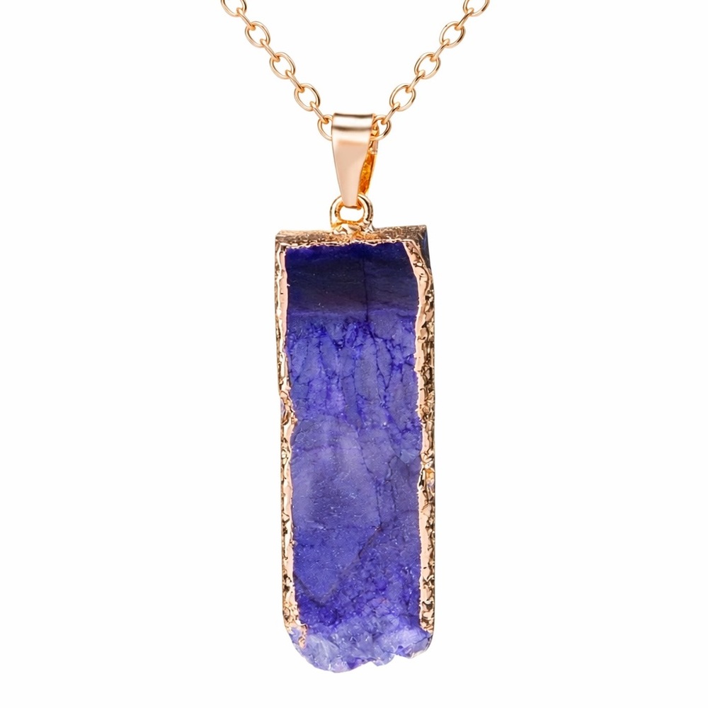 Natural Quartz Crystal Purple Gold Necklace - Picture 6 of 6